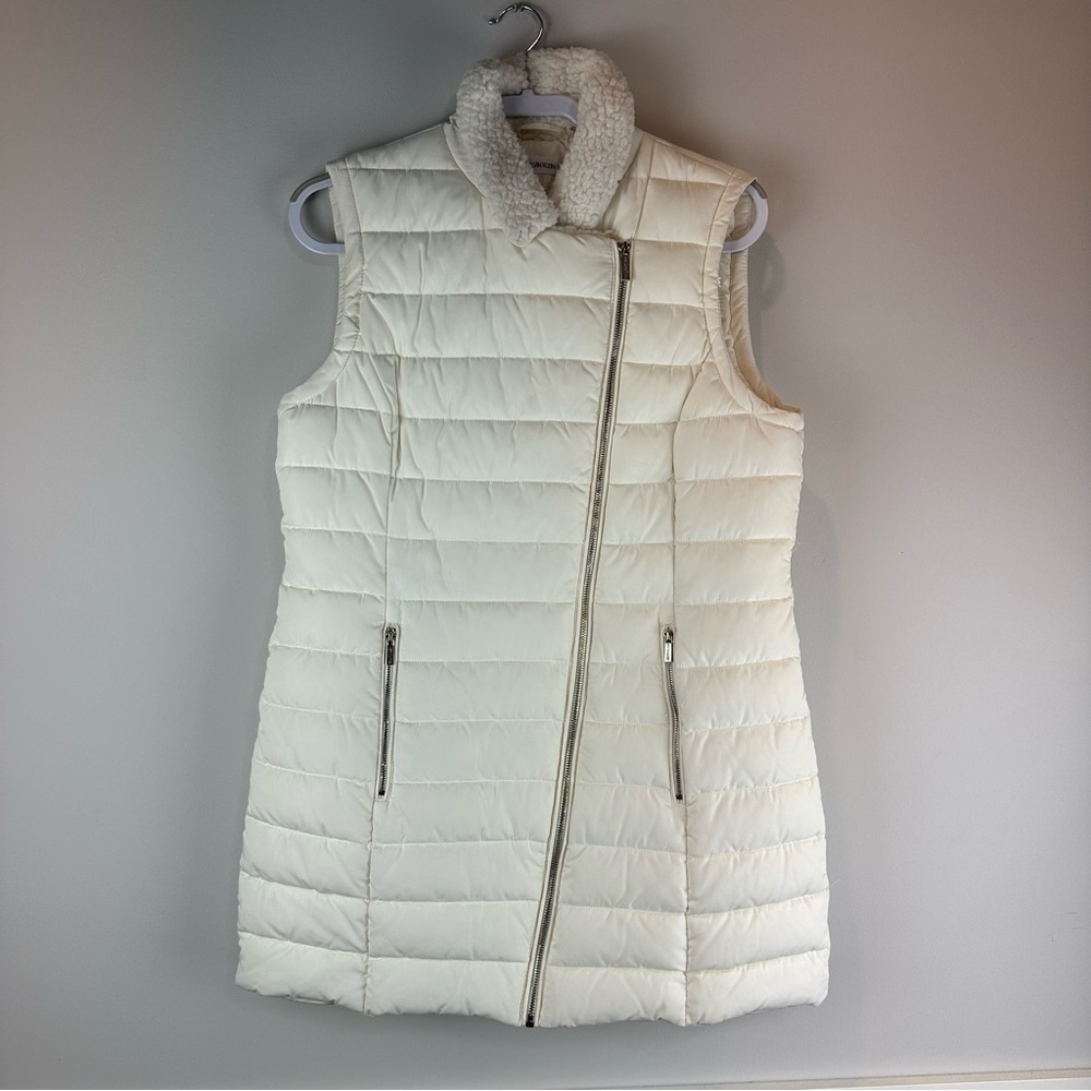 Calvin Klein White Puffer Asymmetrical Zip Sleeveless Winter Warm Vest Medium
